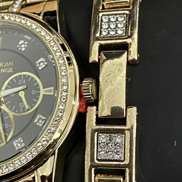 American Exchange Mens Metal Gold Watch & Bracelet Set New Gift - Picture 5 of 8